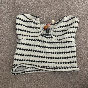 Striped Knit Tube Top with Bead Detail